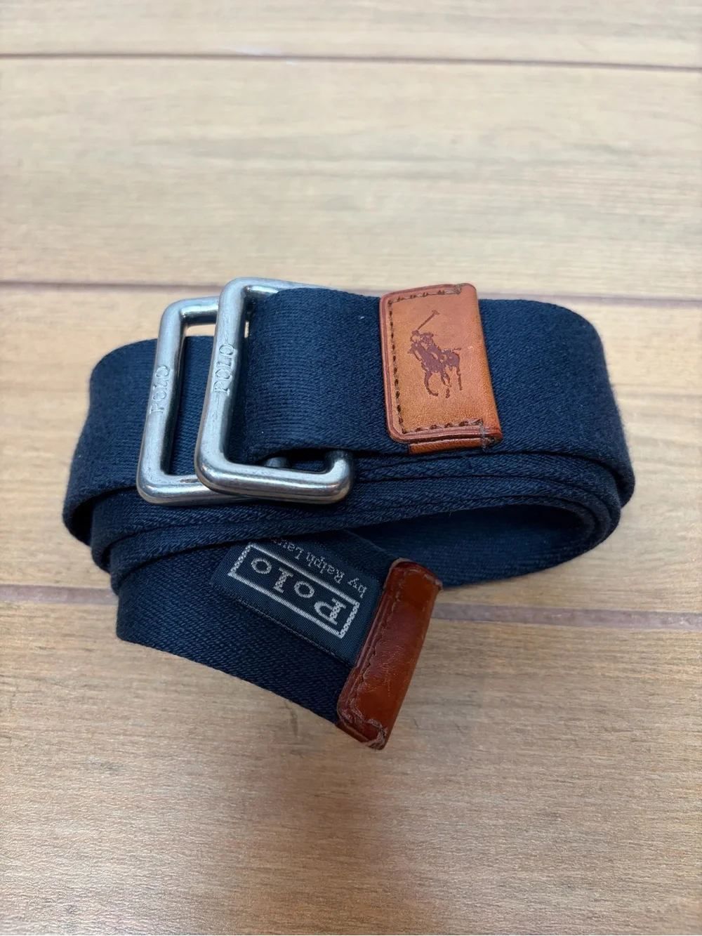 Polo Ralph Lauren Mens Blue Canvas Double D-Ring Buckles Adjustable Web Belt OS